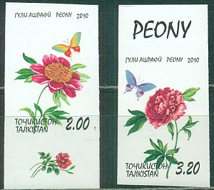 Таджикистан, 2010, Пионы,2 марки без зубцов